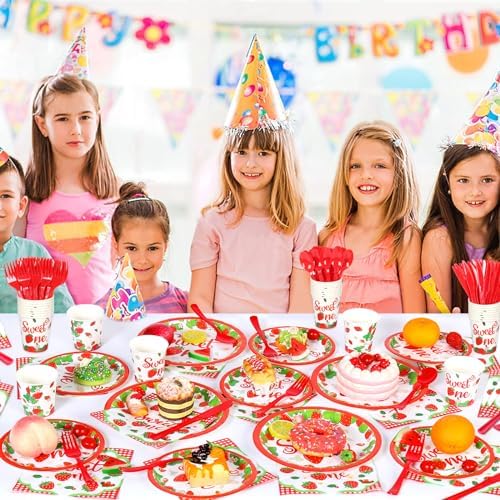 168 Pcs Strawberry Birthday Tableware Set for 24 Guests