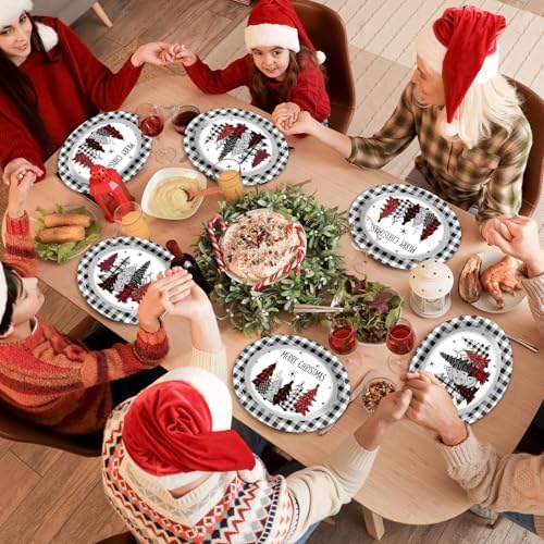 Wiooffen 100 PCS Christmas Oval Paper Plates 11 Inch Buffalo Plaid Party Supplies