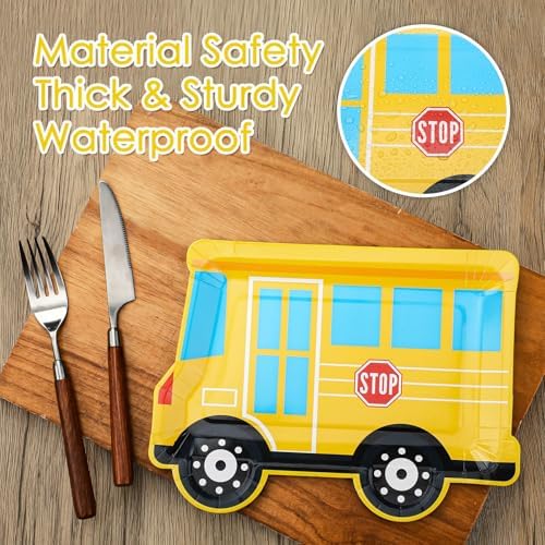 Havawish 50 Pcs Yellow School Bus Party Plates
