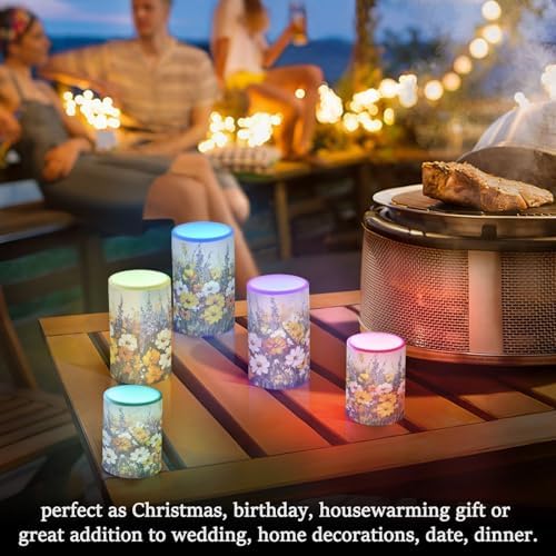 Yellow White Purple Flameless Candles with Remote Control Set of 2