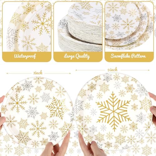 Yungyan 120Pcs Snowflake Paper Plates Christmas Party Plates