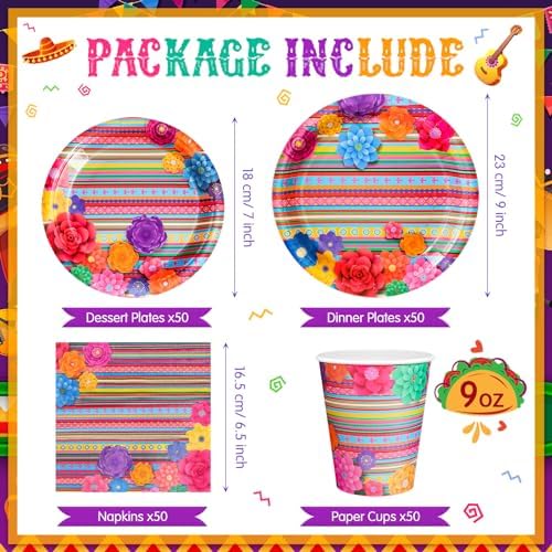 Domensi 200 Pcs Mexican Fiesta Tableware Set for 50 Guests