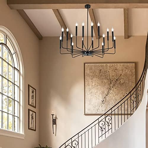 Modern Black Farmhouse Chandelier with 16 Lights