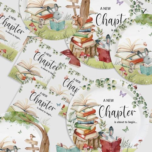 MEHOFOND 145 PCS Book Themed Disposable Plates Set