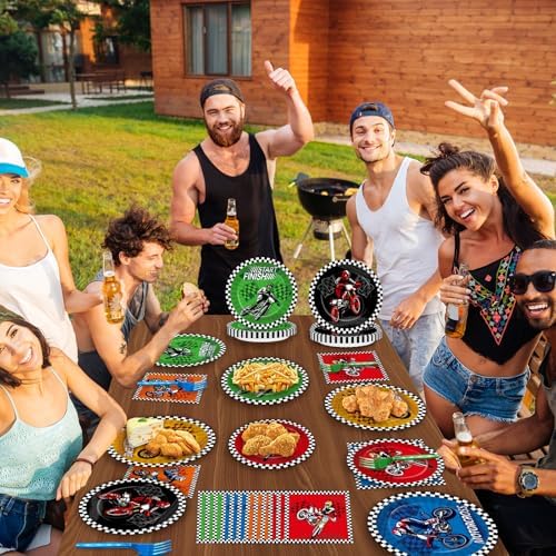 96Pcs Dirt Bike Party Plates Napkins Forks for Boys Birthday
