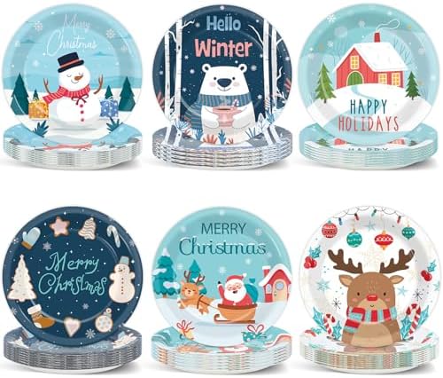 48Pcs Christmas Party Plates with Snowman Design