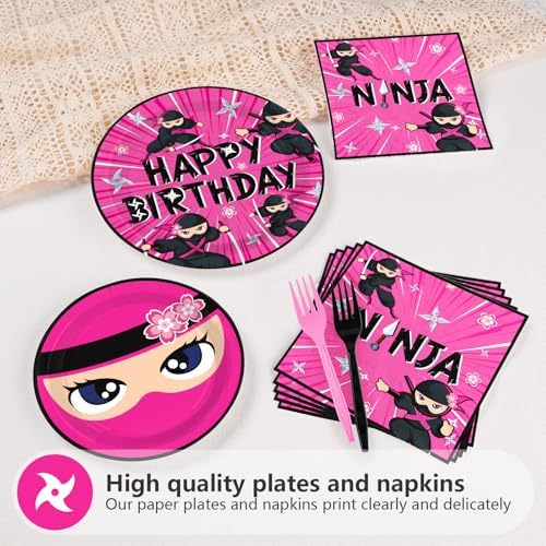 Grencian 96 Pcs Ninja Girl Party Decor Plates Set