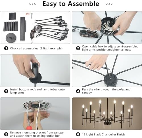 Qamra 12 Light Metal Black Chandelier for Dining Room