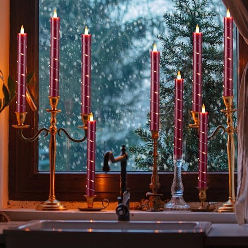 Da by 3 Pcs Flameless Taper Candles with Remote and Timer - Red