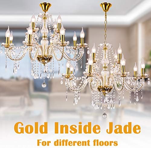 Crystal Gold Candle Chandelier 12 Light Pendant Ceiling Lamp for Home