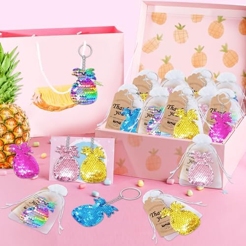 CiciBear 25 Pack Pineapple Sequin Keychains for Party Favors