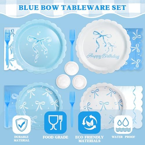 190 Pcs Blue Bow Party Decorations Serves 24