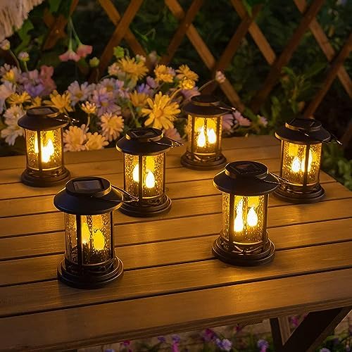 Beautyard Outdoor Solar Candle Lanterns 6 Pack Black
