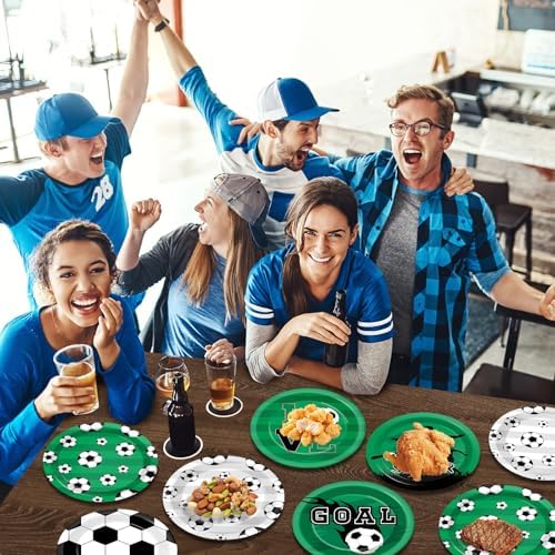 60Pcs Soccer Themed Paper Plates for Birthday Parties