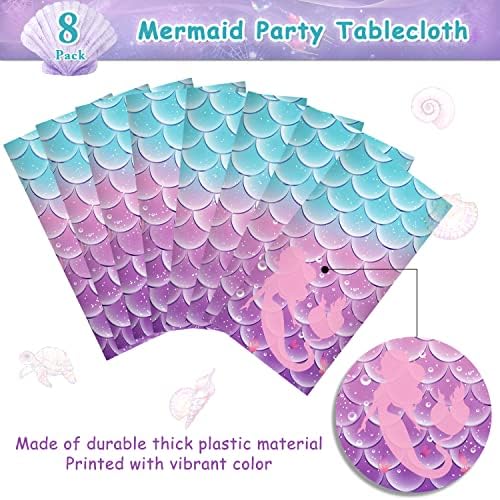 Jectivs 8Pcs Mermaid Themed Tablecloth Decorations 108x54 Inch