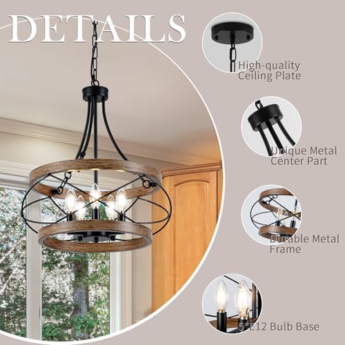 5 Light Farmhouse Chandelier with Rustic Drum Design