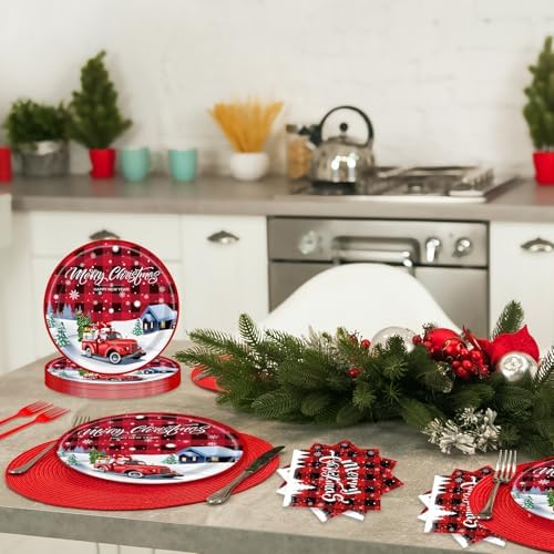 96PCS Christmas Paper Plates and Napkins Set for 24 Guests