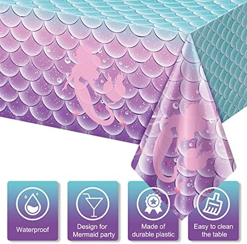 Jectivs 8Pcs Mermaid Themed Tablecloth Decorations 108x54 Inch