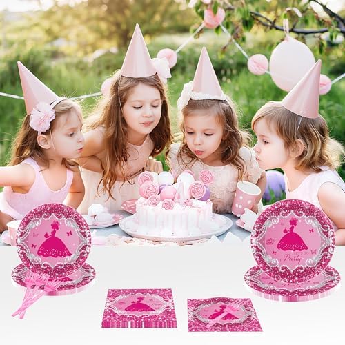 96Pcs Princess Party Plates Napkins Set for 24 Guests