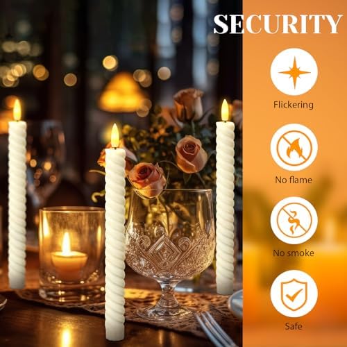 Tuanse 24 Pcs 10 Inch Flameless Twisted Taper Candles
