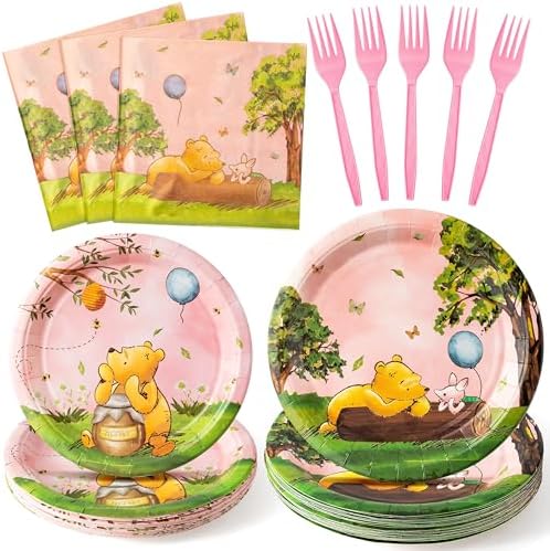 Pink Winnie Party Tableware 96PCS Disposable Set