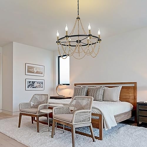 COCOSTAR Black Beaded Chandelier with 6-Light 28 Inch Large