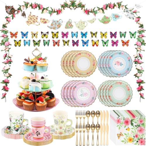 Teenyyou 121 Pcs Floral Tea Party Dinnerware Set
