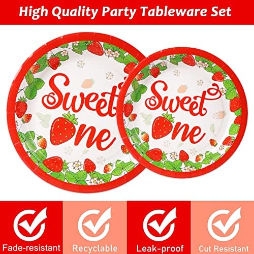 168 Pcs Strawberry Birthday Tableware Set for 24 Guests