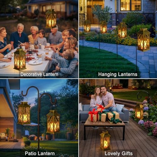 2Pack 11 Inch Outdoor Solar Lanterns Waterproof Garden patio Flickering Candle Lights