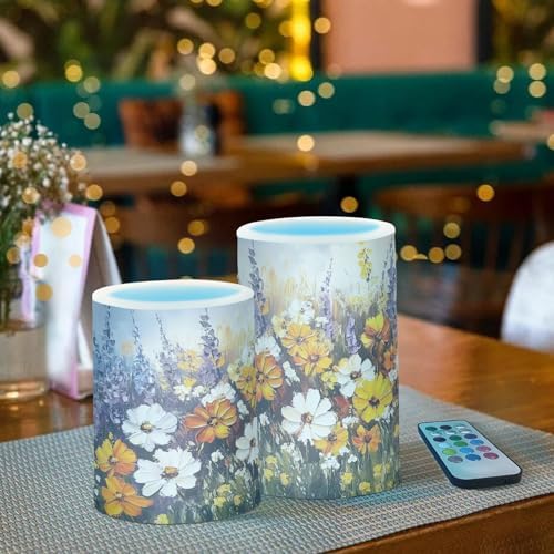 Yellow White Purple Flameless Candles with Remote Control Set of 2