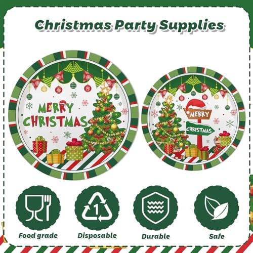 MEHOFOND 192Pcs Christmas Plates Napkins Set for 24 Guests