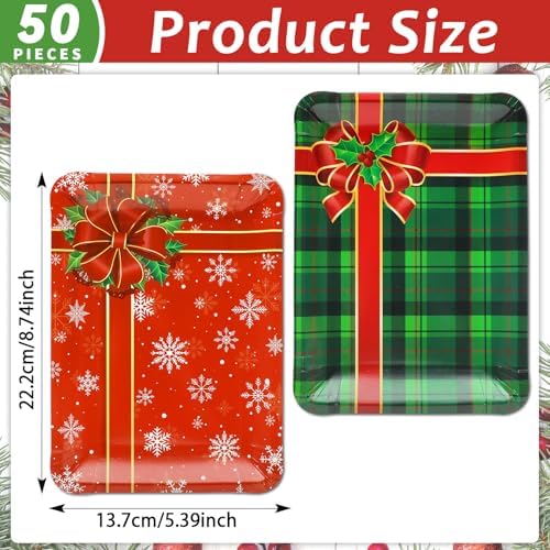 50 Count Christmas Disposable Plates with Gift Box Design
