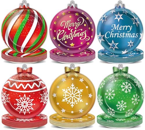 60 Count Christmas Ball Shaped Paper Plates Set