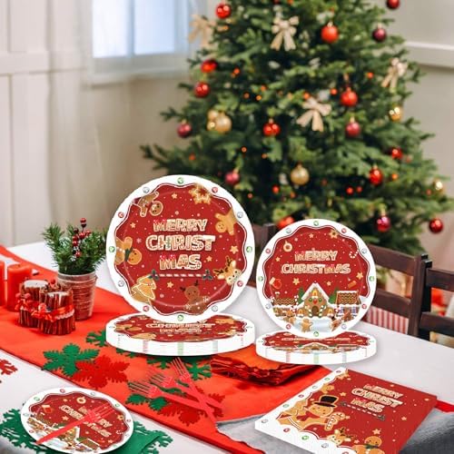 96 Pcs Christmas Gingerbread Man Party Plates with Forks