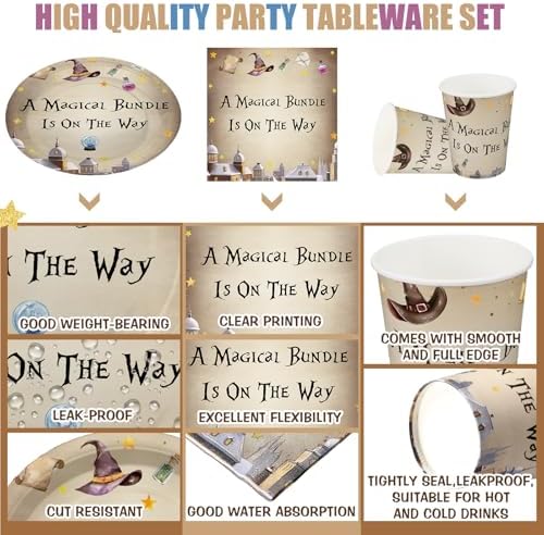 Hushee 200 Pcs Magical Wizard Baby Shower Tableware Set