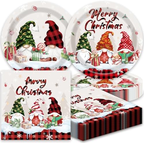 40 Pcs Christmas Party Plates with Gnome Decorations