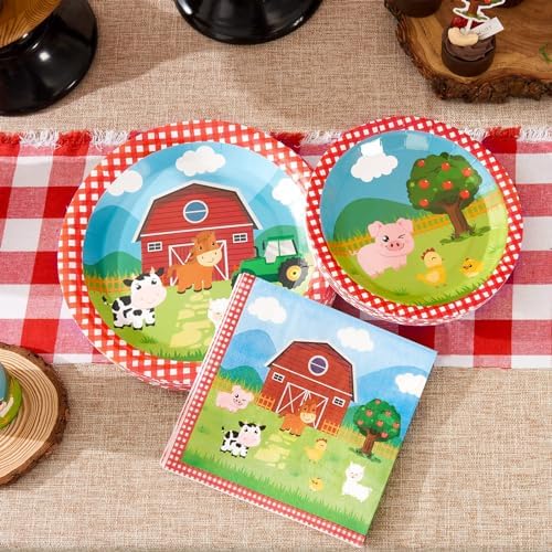 WERNNSAI Farm Plates and Napkins 48PCS Set for 16 Guests