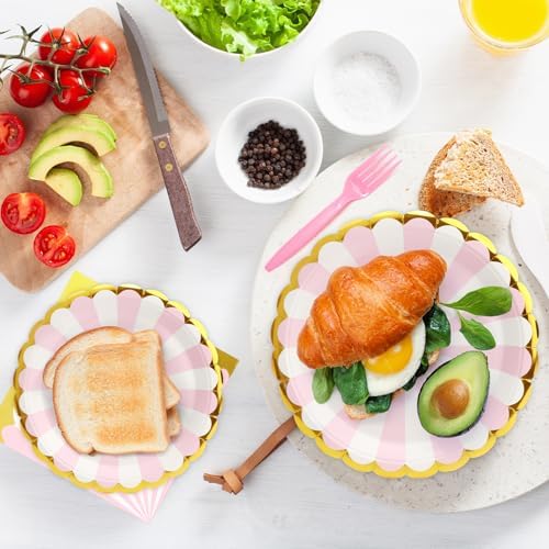 96PCS Pink and White Party Plates with Napkins and Forks