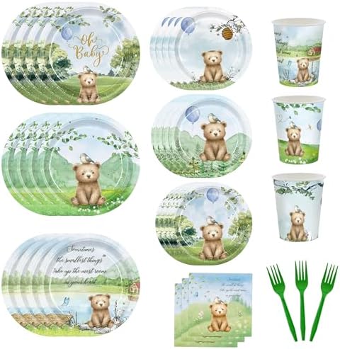 Vintage Bear Baby Shower Tableware Set 150pcs