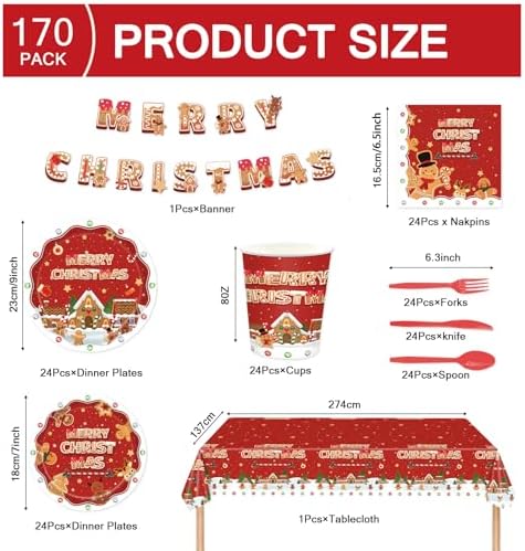 Christmas Party Decor Set 170 Pcs for 24 Guests