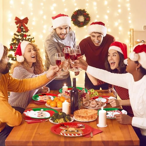 Whaline 9 Inch Christmas Paper Plates 24Pcs