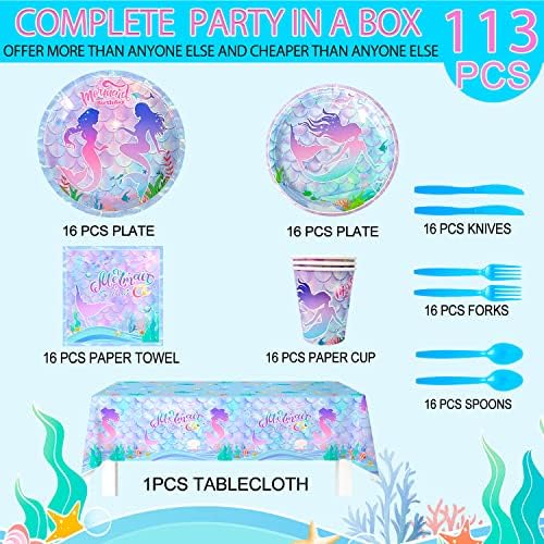 Mermaid Party Supplies Set 113pcs for 16 Guests