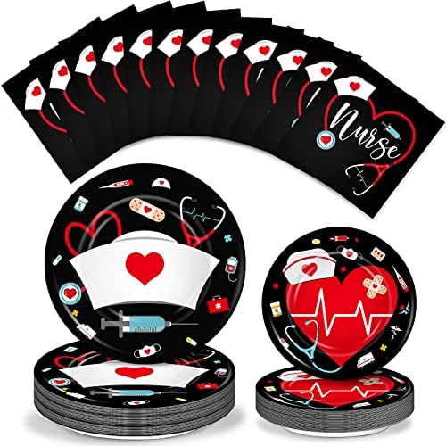 200 Pcs Graduation Nurse Party Plates and Napkins Set