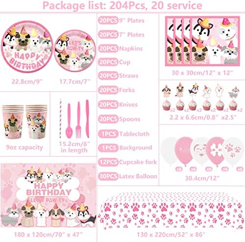 KEFAN Dog Birthday Party Supplies Kit Pink