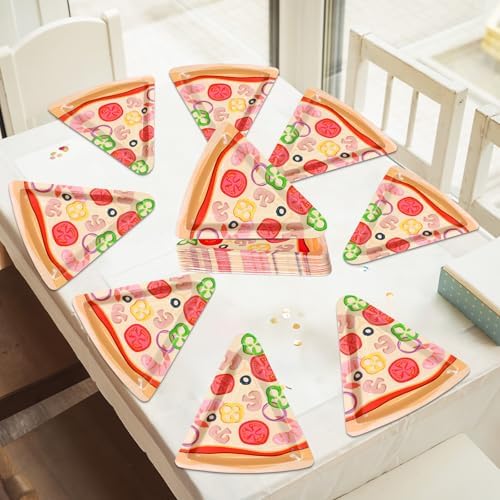 50 Pcs Pizza Shaped Paper Plates Birthday Party Decorations