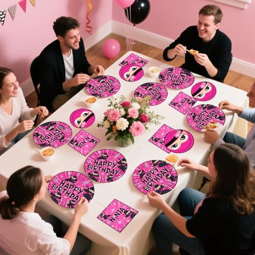 Grencian 96 Pcs Ninja Girl Party Decor Plates Set