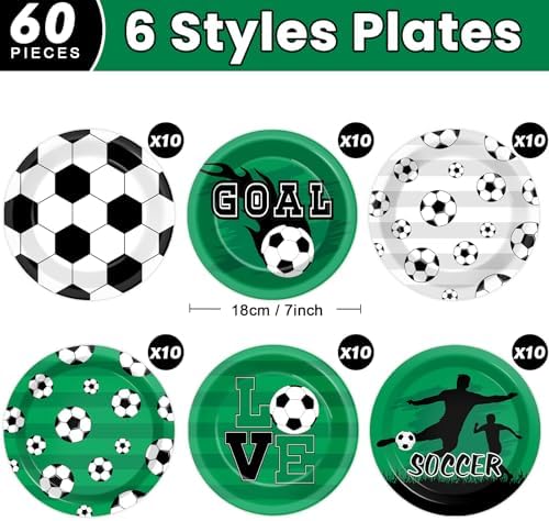 60Pcs Soccer Themed Paper Plates for Birthday Parties