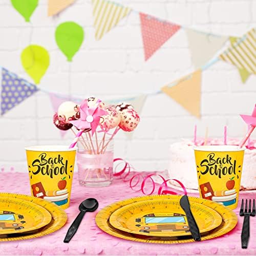Whaline 175Pcs Back to School Tableware Set Yellow Scales Prints