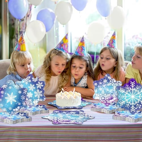 48 Pcs Blue Snowflake Party Plates for Winter Christmas Celebrations