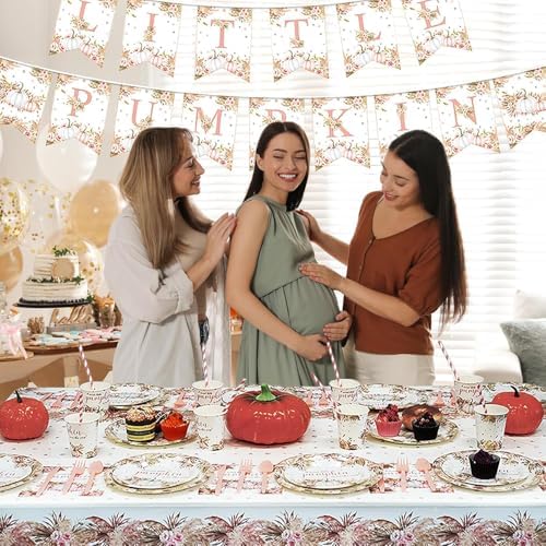 MEHOFOND Little Pumpkin Baby Shower Decor Tableware Set 194 Pcs
